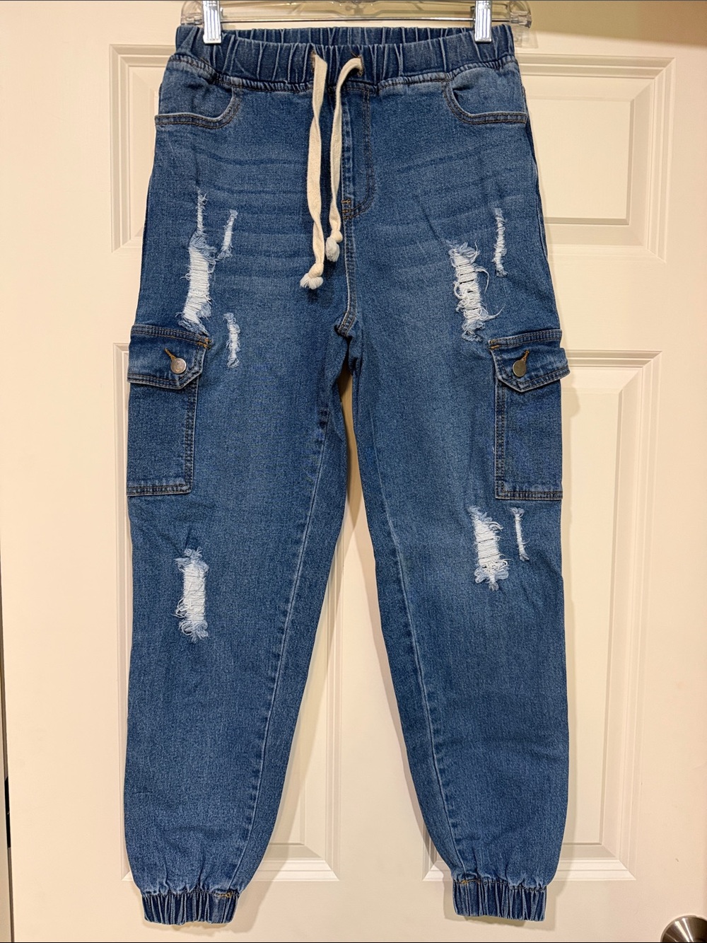 American Bazi Light Blue Distressed Cargo Denim Joggers